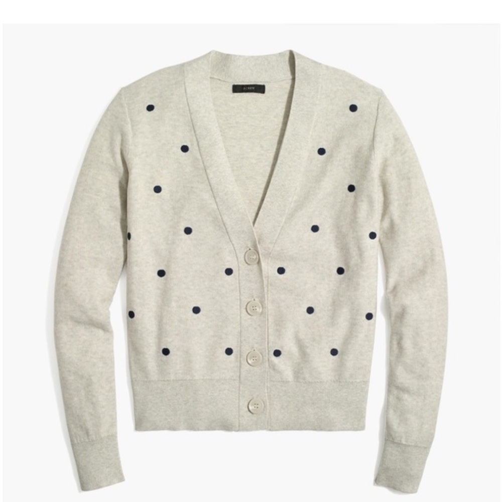 J. Crew Factory Light Gray Polka Dot Button Cardigan V Neck Size S